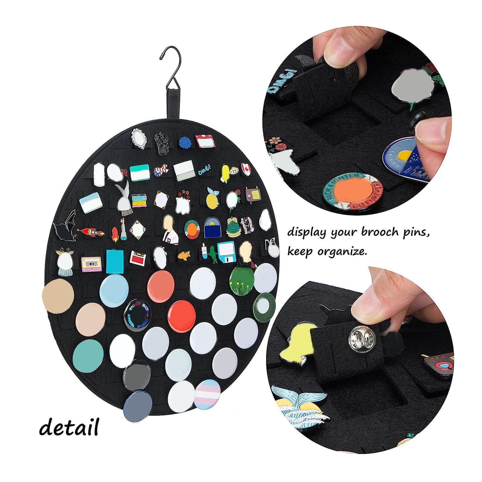 Grofry Hanging Brooch Organizer Felt Wall Hanging Pin Organizer Felt Brooch  Storage Bag with 96 Pin Capacity Space-Saving Display Case for Enamel Pins  And Earrings 