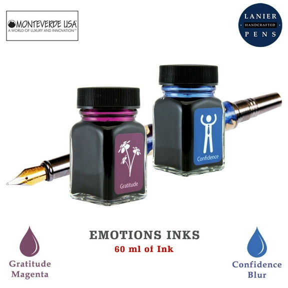 Monteverde 60ml Emotions Fountain Pen Ink Bottle (30ml Gratitude Magenta Ink Bottle G309GM, 30ml Confidence Blue Ink Bottle G309CL)