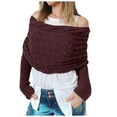thumbnail image 2 of Knitted Cable Wrap Shawl with Sleeves, Multifunctional Scarf,Women's Fashion Casual Autumn Winter Outdoor Solid Color Wool Hollow Lengthening Double Sleeve Shawl Scarf Scarf With Sleeve Sweater Scarf, 2 of 8