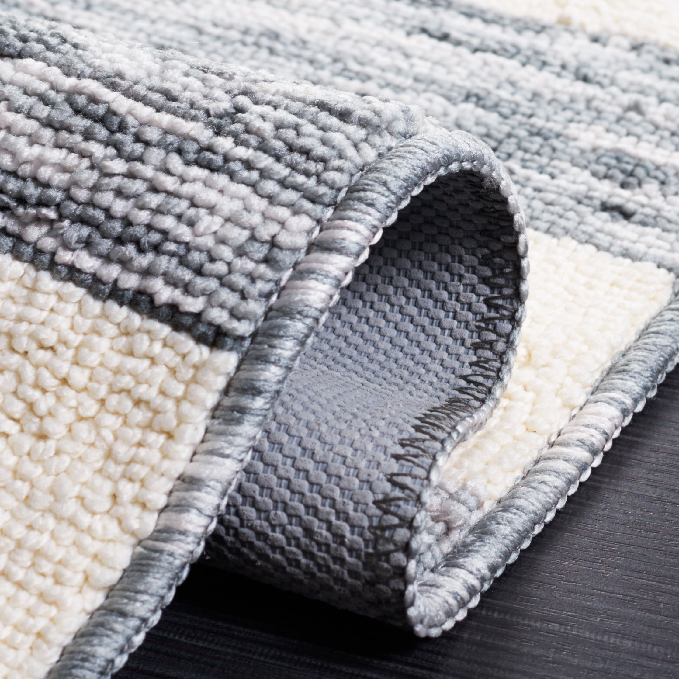 Safavieh Easy Care Fergal Striped Polyester Machine Washable Area Rug, Gray/Ivory, 5' x 8'