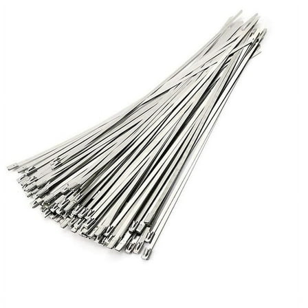 Stainless Steel Cable Ties, 100 Pcs 7.9 Inches Heavy Duty Self-Locking Cable Zip Ties, Metal Exhaust Wrap Locking Ties