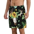 thumbnail image 2 of Kll Sunflower Skull Boho Watercolor Background Men'S Casual Summer Beach Shorts Hawaiian Shorts With Pockets-Medium, 2 of 9