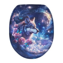 SEANATIVE Galaxy Wolf Toilet Seat Lid Cover Flower Soft Standard Toilet Seat Covers with Elastic Edge Reusable Elongated Toilet Lid Covers Washable Toilet Protector Cover