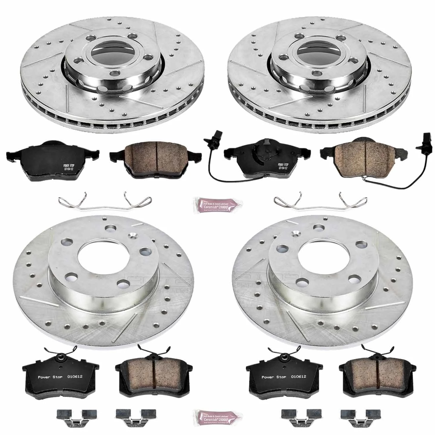 PowerStop Front and Rear Z23 Evolution Sport Carbon-Fiber Ceramic Brake Pad and Drilled & Slotted Rotor Kit Fits: AUDI Select Models K4196