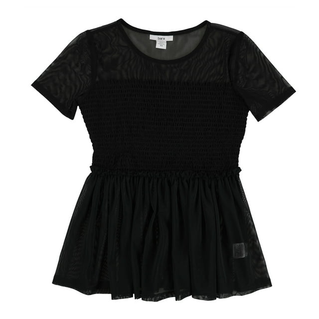 bar III Blouse en Tricot Smocké pour Femmes, Noir, Moyen