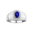 thumbnail image 1 of RYLOS Men's Rings 14K White Gold Classic Halo Of  Diamonds 7X5MM Oval Gemstone Ring Lapis September Birthstone Rings For Men Size 9, 1 of 6