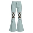 thumbnail image 4 of UYYX Kids Hiking Pants Youth Girls Retro Lace Up Cutout Bell Bottom Jeans High Waist Summer Streetwear Pants（Light Blue，8-9 Years）, 4 of 4