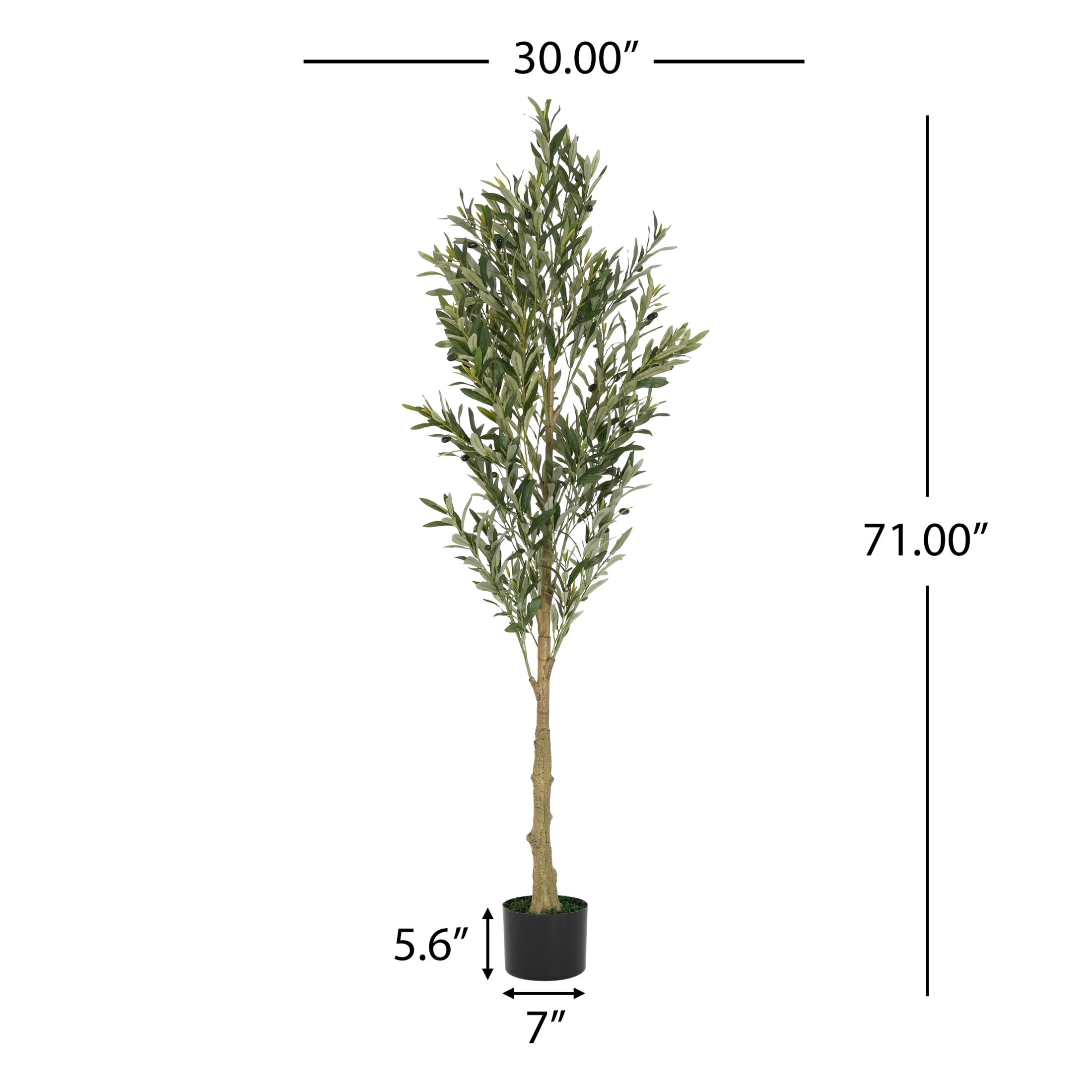 Christopher Knight Home 71" Olive Tree in Black Plastic Pot, Pre-Potted Faux Greenery Tree for Home Decor
