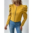 thumbnail image 5 of Womens Cropped Jacket Long Sleeve Zipper Up Coat Outwear Fall Outfit Shackets Bright Yellow S, 5 of 7