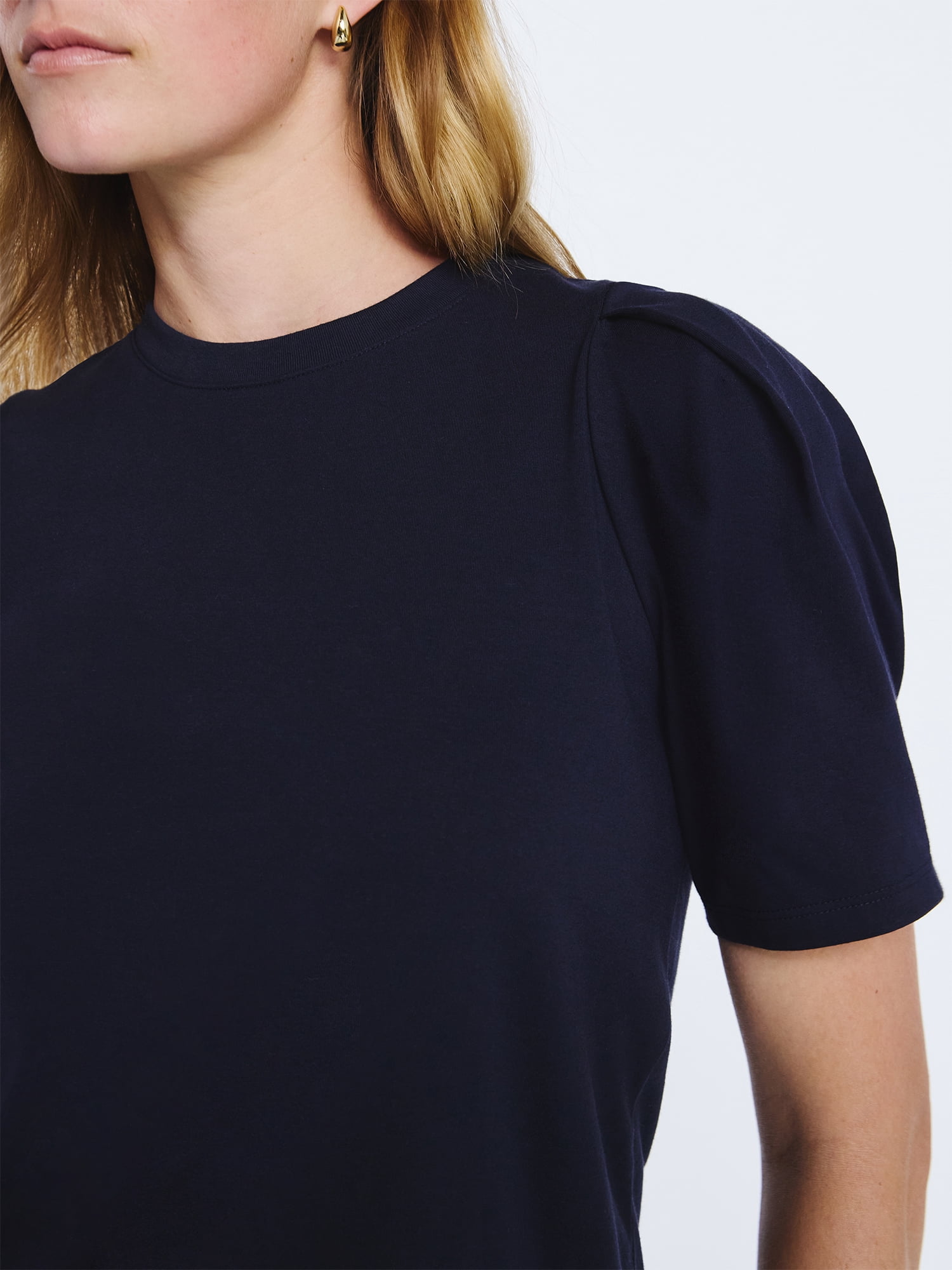 Free Assembly Women's Crewneck Tee with Puff Sleeves, XS-XXL