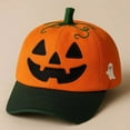 thumbnail image 3 of Sylvtty Halloween Pumpkin Baseball Hat Unisex Adjustable Embroidery Pumpkin Face Dad Hat Cotton Trucker Cap for Halloween Fishing Camping Tennis, 3 of 6