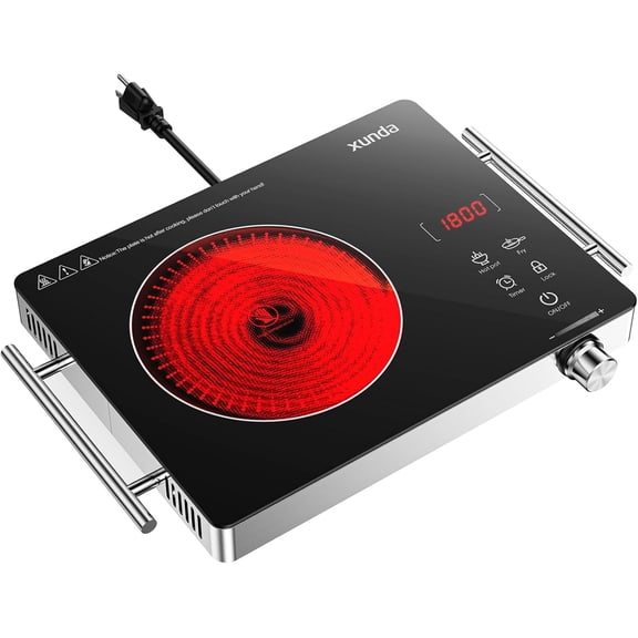 1800W Portable Electric Stove, 110v Electric Burner with Carry Handle Hot Plate, Ceramic Infrared Single Burner Cooktop, Touch & Knob Control Timer, Safety Lock (Black)