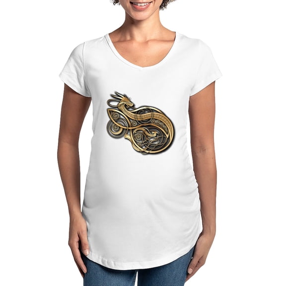 CafePress - Gold Norse Dragon Maternity T Shirt - Cotton Maternity T-shirt, Cute & Funny Pregnancy Tee