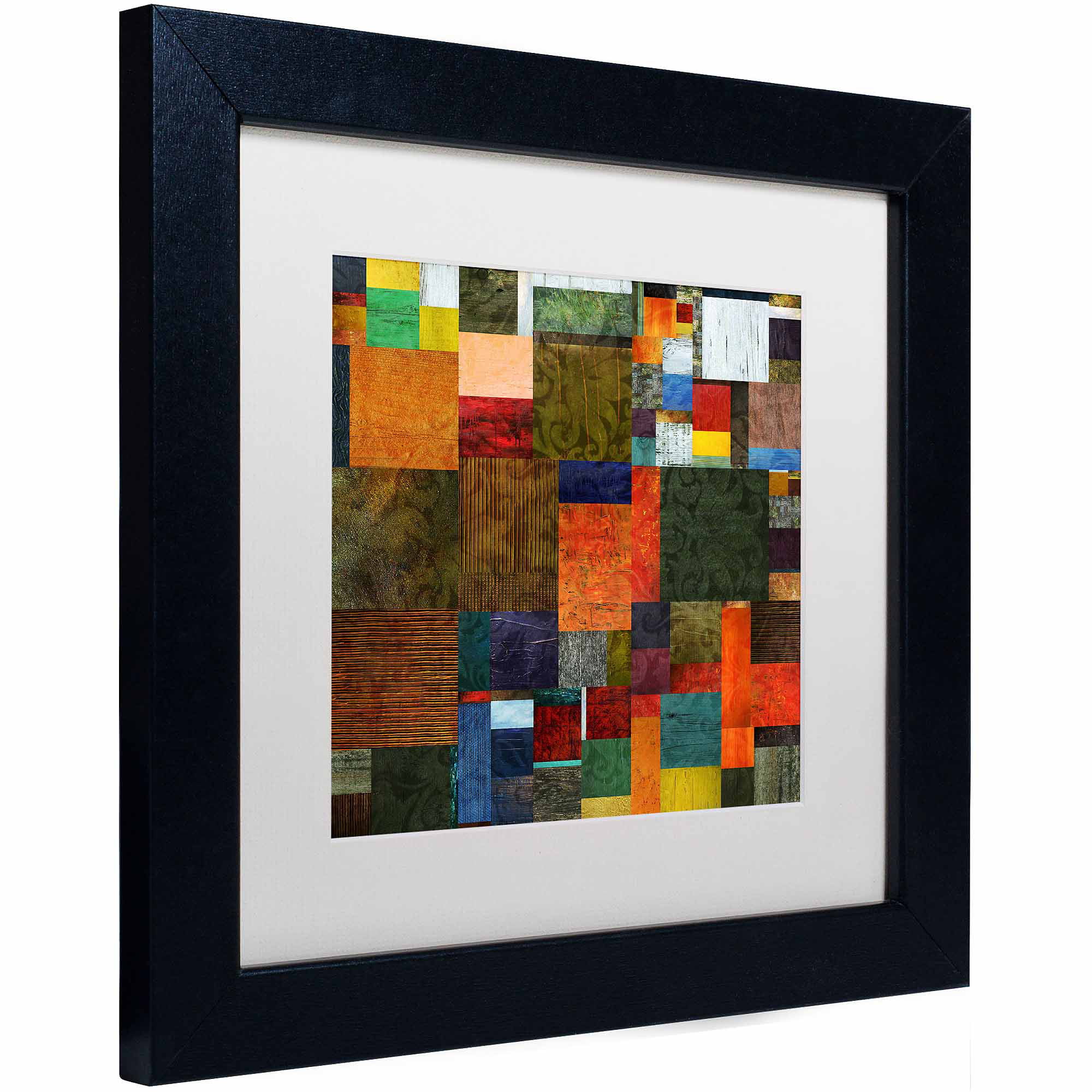 Black Frame Brocade Color Collage 3 White Matte Artwork by Michelle Calkins 16 by 16-Inch
