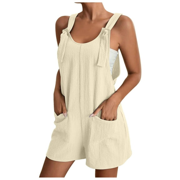 gakvbuo Jumpsuits For Women Summmer Dressy Wedding Women's Summer Comfortable Casual Suspender Shorts Solid Color Pocket Jumpsuit Shorts