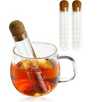 NOGIS 2 Pcs Individual Glass Tea Infuser Clear Tube Tea Strainer Cute Tea Steeper with Cork Lid Loose Tea Holder for Fruit Herbal Cup Mug Travel, 0.98 inch x 5.9 inch