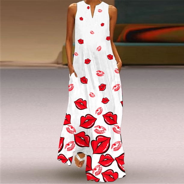 WILLBEST Vestidos de Verano 2025 para Mujer, Vestido Informal sin Mangas con Cuello En V, Holgado, Estilo Bohemio, para Playa, Largo, con Bolsillos Extra Grande
