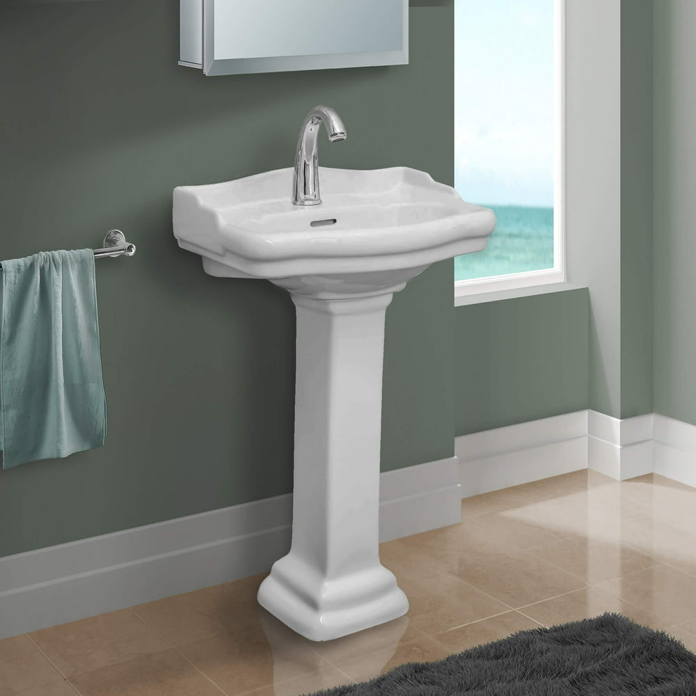 Fine Fixtures, Roosevelt White Pedestal Sink, 18 Inch Vitreous China