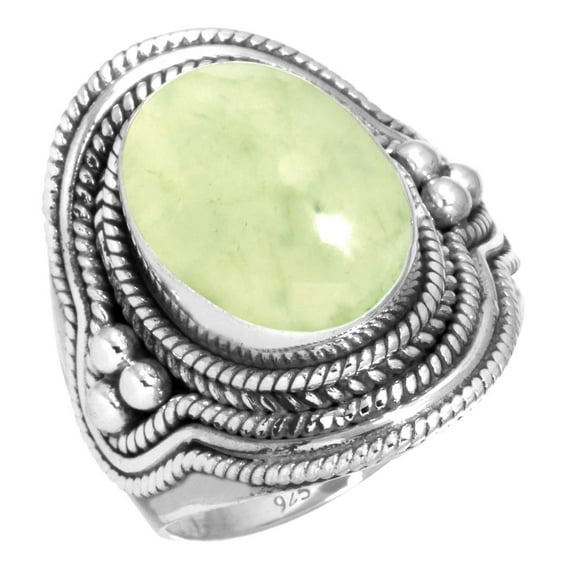 925 Silver Ring For Women - Teens Green Natural Prehnite Stone Silver Ring Size 9.5 Elegant Silver Ring Size 9.5 Gift For Mom On Thanksgiving 925 Gemstone Silver Jewelry