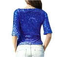 thumbnail image 4 of Patlollav Womens Fashion Half Sleeve Round Collar Print T-Shirt Blouse Sequin Loose Tops, 4 of 6