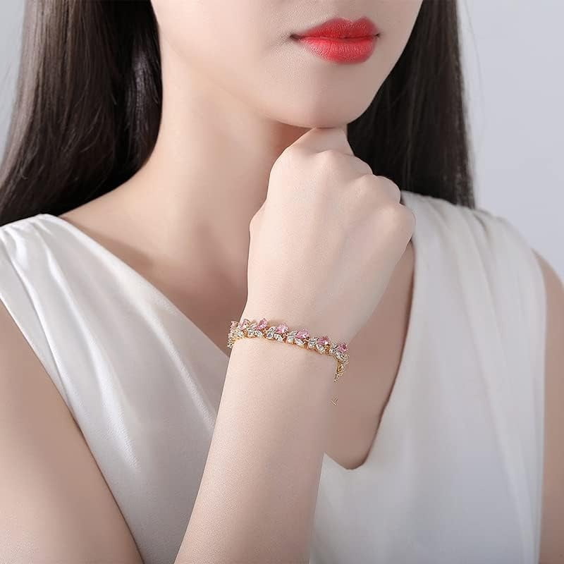PAENENPH 14K Gold Bohemian Crystal Bracelet for Women,Luxury Branch Shape Natural Pink Crystal Charm Bracelet,Fashion Bracelet Jewelry Gift for Her