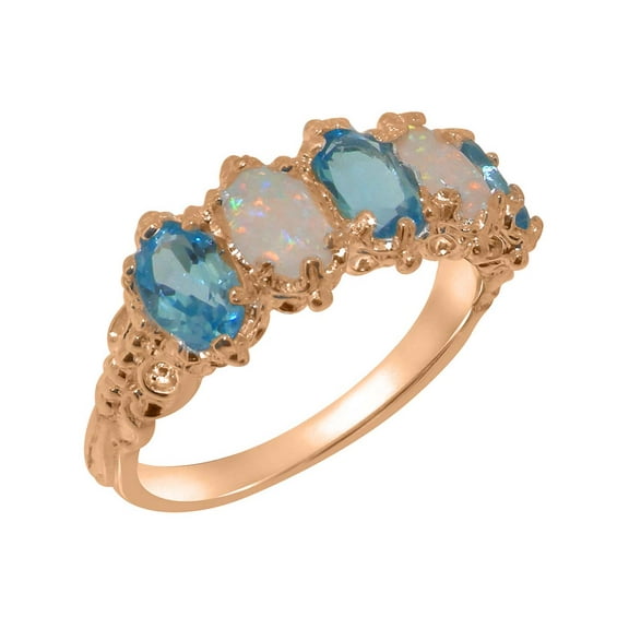 LBG British Made 10k Rose Gold Natural Blue Topaz & Opal Womens Eternity Ring - 33 size options - Size 10