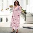 thumbnail image 3 of FKELYI Pink Cherry Butterfly Print Womens Fall Dress Long Sleeve Maxi Dress for Wedding Party Casual Outdoor Cloth V Neck Soft Dresses with Pocket, 2XL, 3 of 6