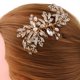 thumbnail image 3 of Peine del pelo Soledad Cristales de Oro perlas hojas Tocado nupcial de la boda, 3 of 10