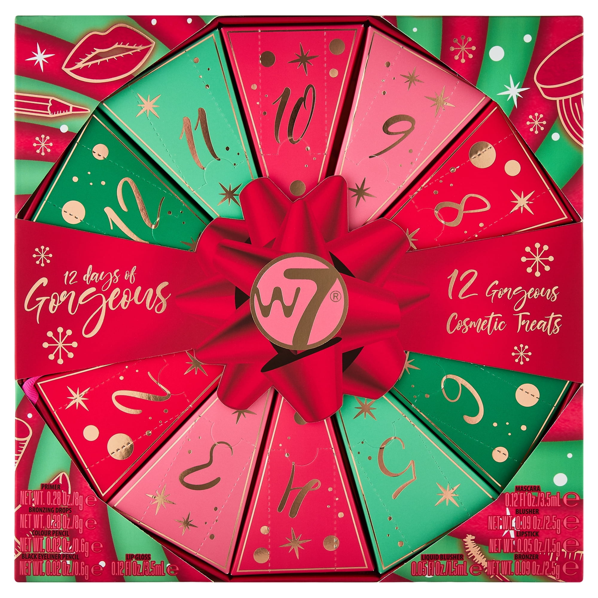 W7 12 Days of Gorgeous Advent Calendar Makeup Gift Set 12 Pieces