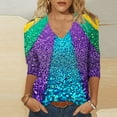 thumbnail image 2 of Yufatyle Mardi Gras Shirts Women 3/4 Sleeve Tees Mask-Print Parade Tshirt Tunic Tops for Women Purple, 2 of 5