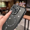 thumbnail image 6 of Compatible with iPhone 15 Pro Case Plating Electroplate Magnetic [Support for Magsafe] Bling Glitter Sparkly Diamond Camera Lens Cover Crystal Matte Luxury Case for Girls Women -Black, 6 of 13