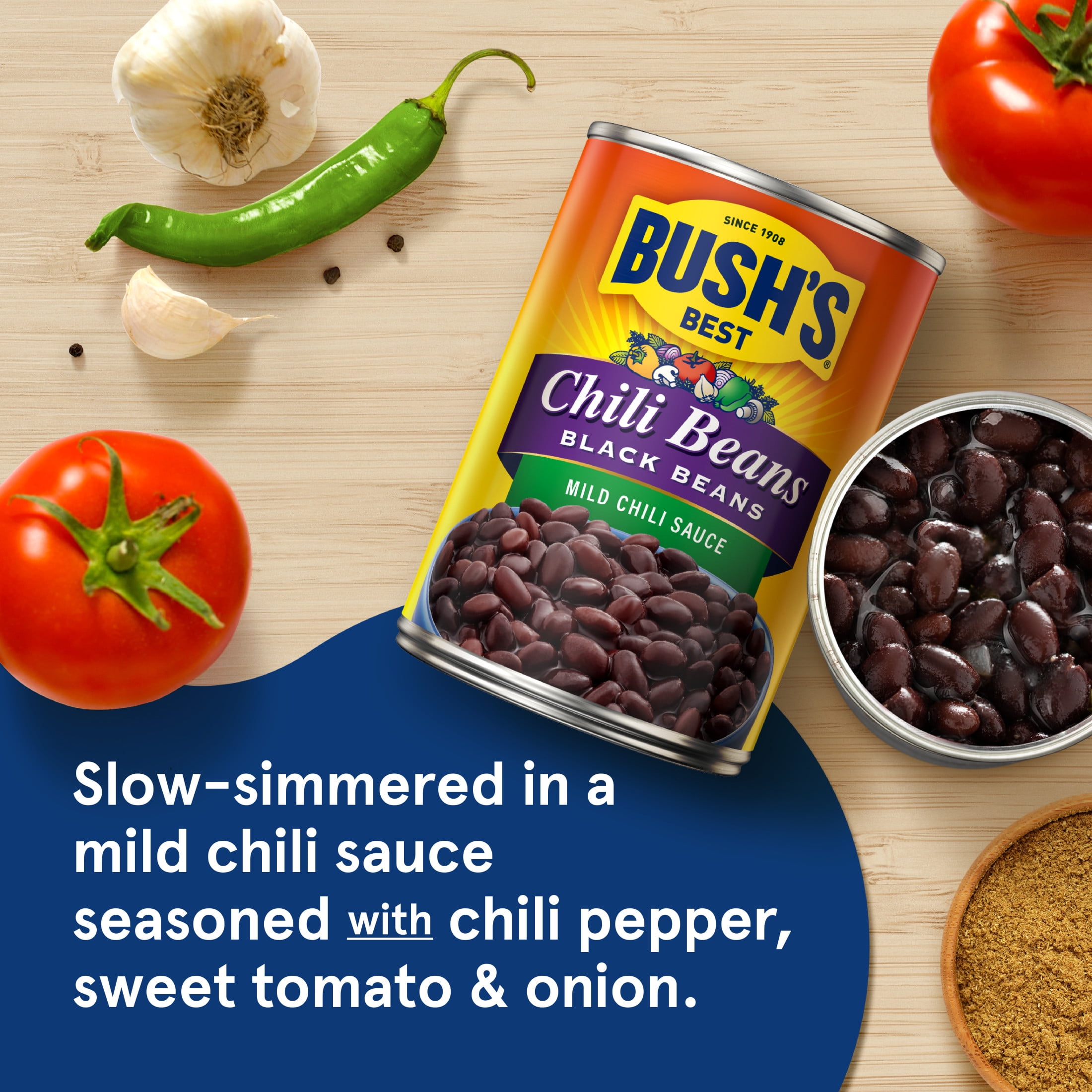 (12 pack) Bush's Chili Beans, Canned Black Beans in Mild Chili Sauce, 15.5 oz Can