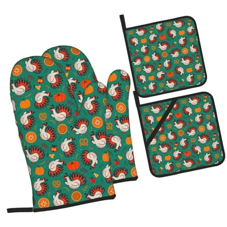 

Tebeau Turkey And Thanksgiving1 Print 4 Pcs Oven Mitts and Pot Holders 500°F High Heat Resistant Kitchen Oven Mitts with Pot holders Long Oven Mitts for Baking and Cooking