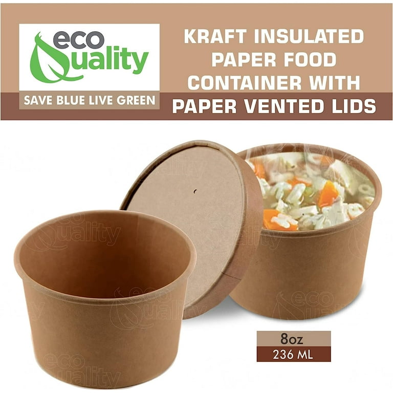 100 Pack] 8 oz Disposable Kraft Paper Soup Containers with Vented