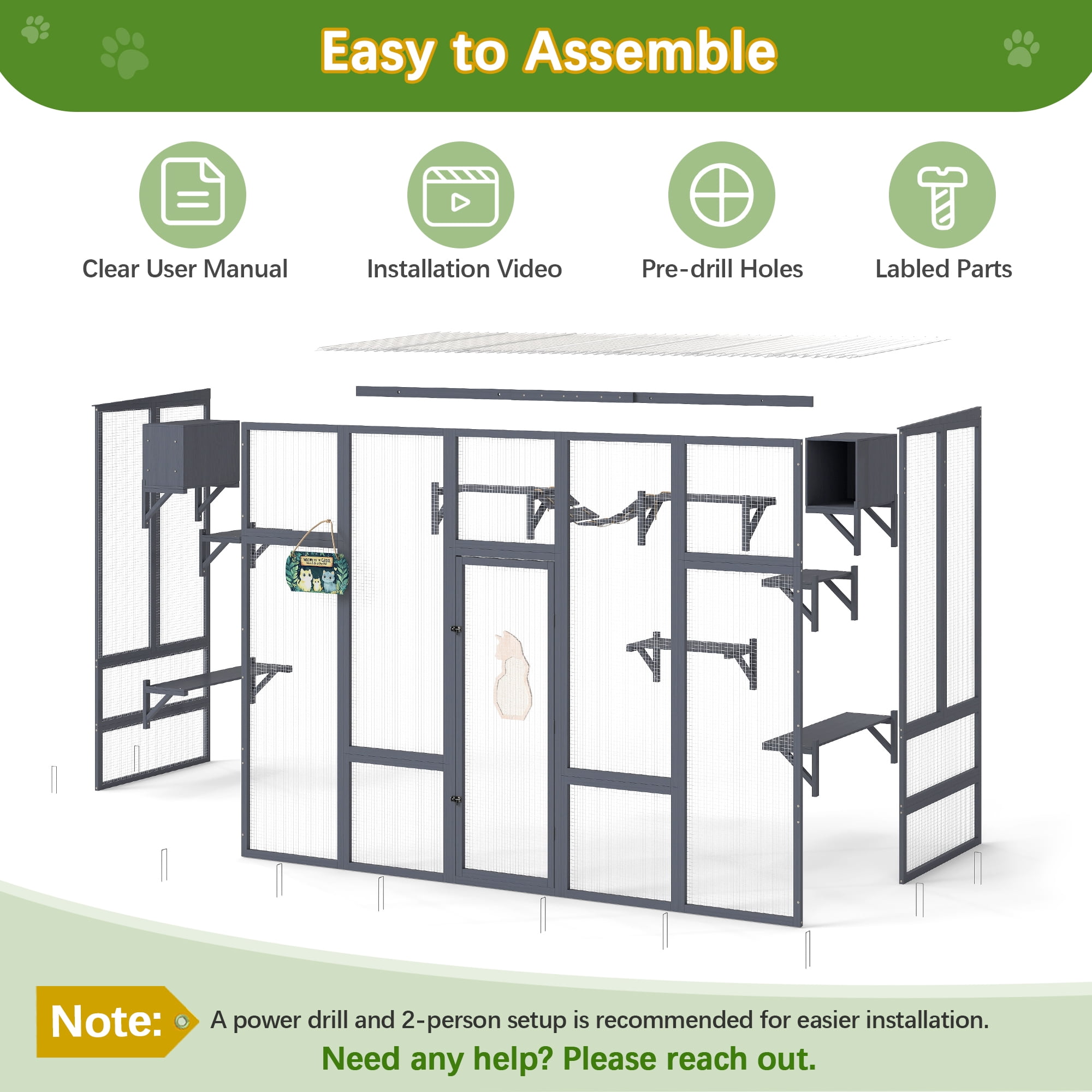 COZIWOW Outdoor Wooden Cat Enclosure Large Cat Catio with Scratcher Pet Playpen for Multiple Kittens