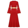 thumbnail image 4 of Aislor Girls Praise Dance Dress Liturgical Worship Metallic Patchwork Bell Long Gown Church Dancewear Red 6, 4 of 7
