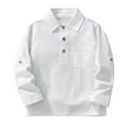 thumbnail image 2 of Tfken Boys Shirts Dressy Long Sleeve Lapel Neck Daily Wear Tops For Kids Cozy Solid Color White Tee Size 8-9 Years, 2 of 9