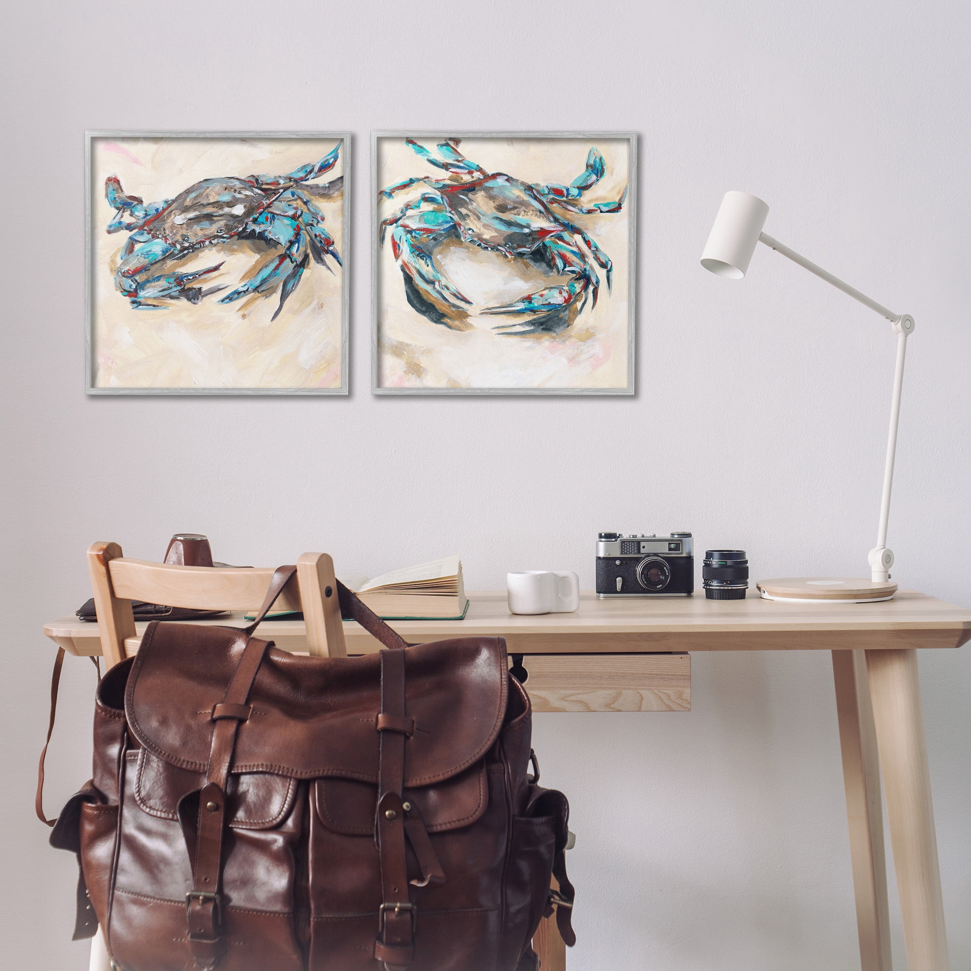 Stupell Industries Blue Crabs on Sand Animals & Insects Painting Gray Framed Art Print Wall Art, 17 x 17, Set of 2