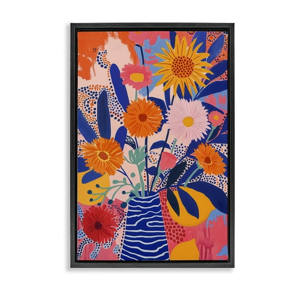 Stupell Industries Whimsical Floral Bouquet Black Framed Floater Canvas Wall Art design by LSR Creative Studio, 25 x 17