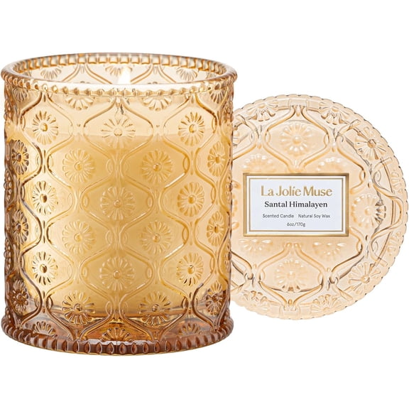 Amber and Sandalwood Scented Candle | Santal Himalayen Candle | 6oz Luxury Soy Candle | Clean Burn & Long-Lasting | Gift-Ready for Hosts & Gatherings | Elegant Home Décor