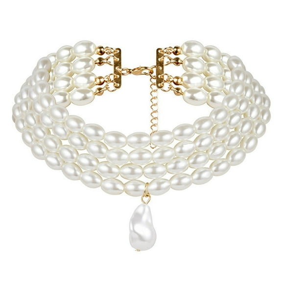 YIEMEEN Simulated Pearl Necklaces Statement Bridal Choker Multi-Layer Pearl Necklace