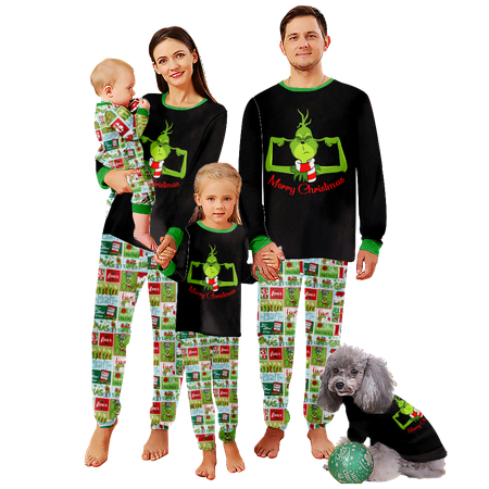 

Holiday Family Matching Christmas Pajamas Merry Christmas Printed Baby-Kids-Adult-Pet Size 2-Piece Top and Pants Bodysuits Sleepwear Pajamas Set