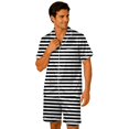 thumbnail image 3 of SONXAHE Couples 2‑Piece Satin Stripe Pajama Set Short Sleeve Button Top Matching Shorts Sleepwear, 3 of 9