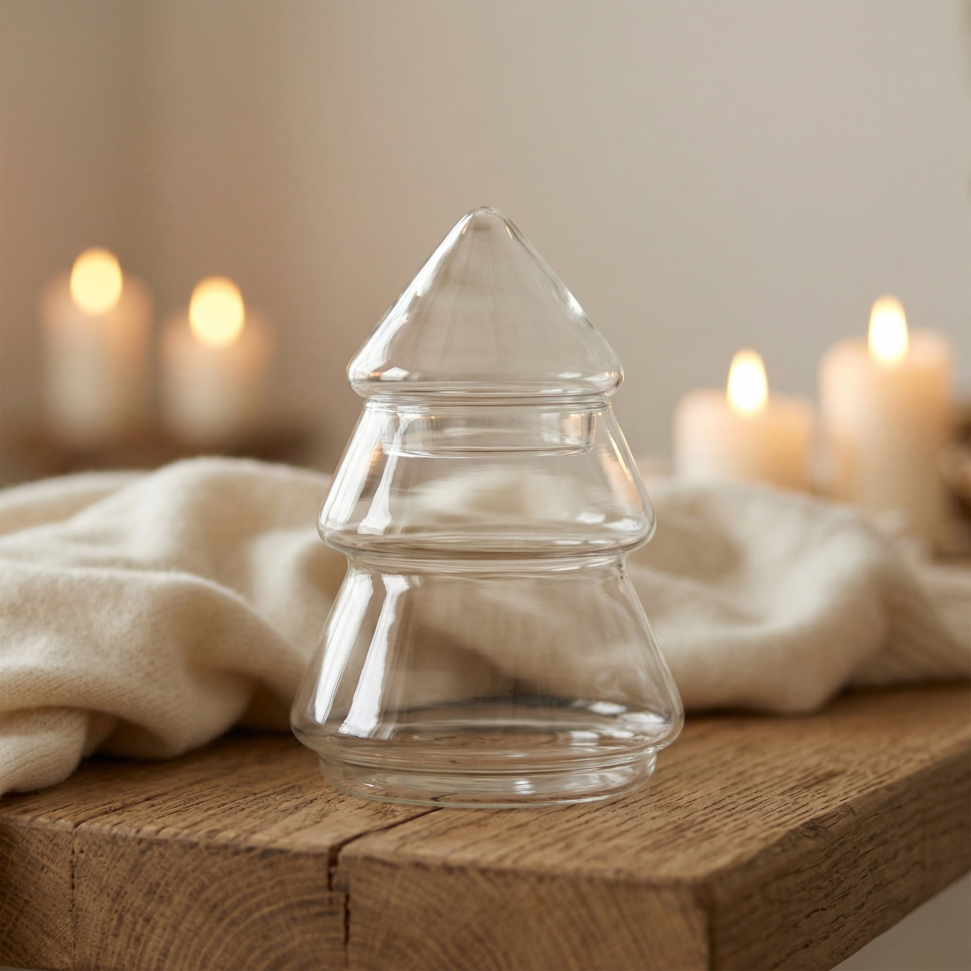 Unique Bargains Christmas Tree Glass Storage Jar With Lid Clear 3.3" x 3.3" x 5.7"