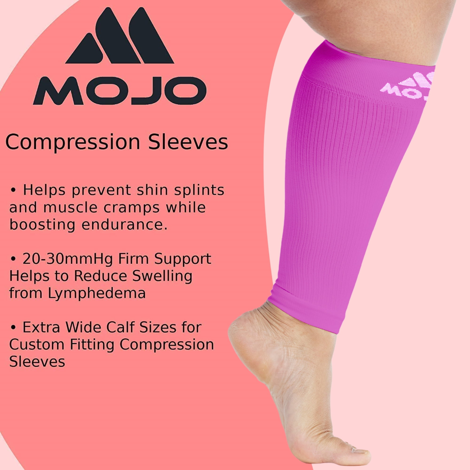 Mojo Compression Calf Sleeves, Firm Support 20-30mmHg - Unisex - A604