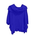 thumbnail image 2 of Bovemsi Women's Solid Color Draped Neck 3/4 Sleeve Linen Feel Top - Soft Polyester Blend with Functional Pockets - All-Season Casual Blouse, Blue, One Size, 2 of 3
