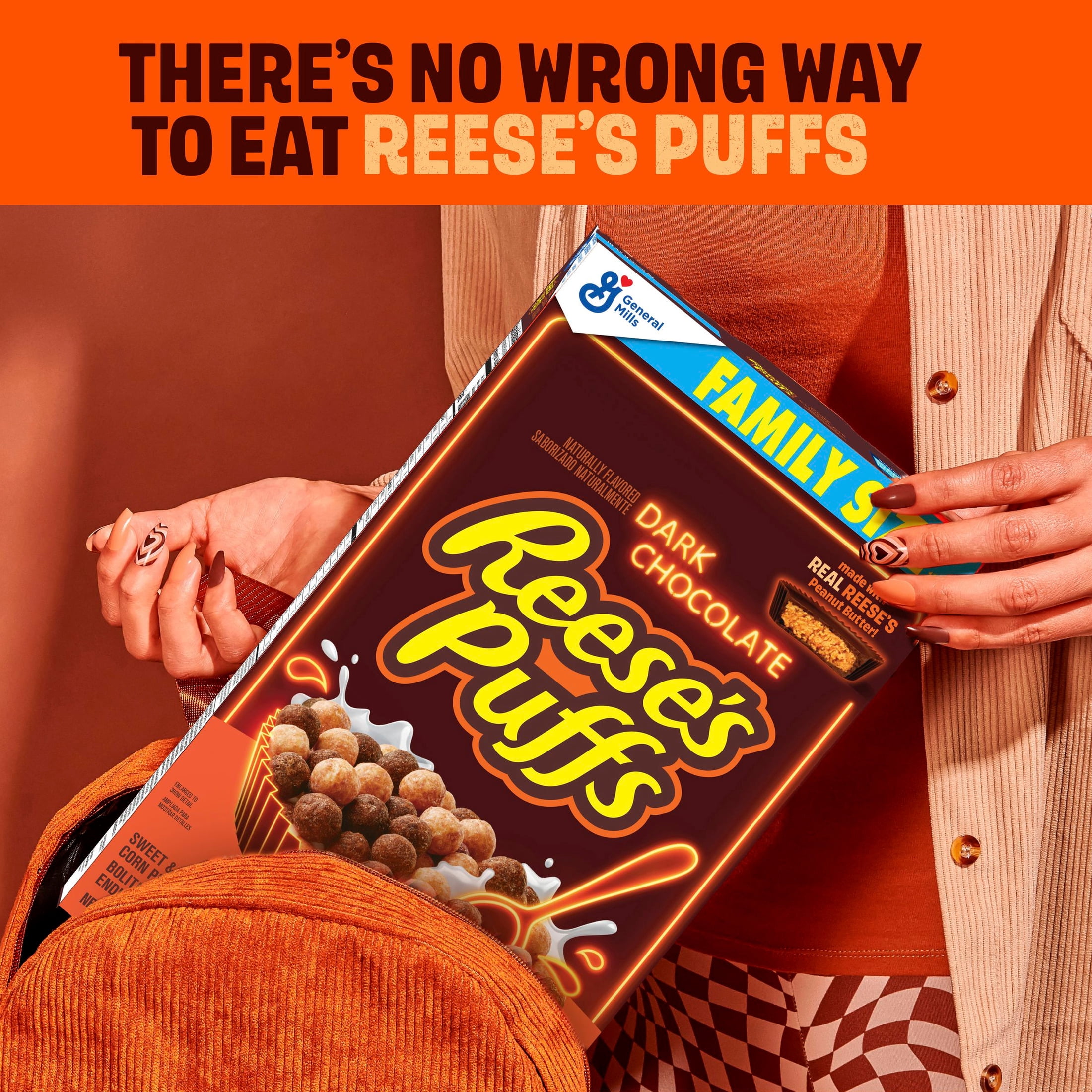 (7 pack) REESE'S PUFFS Dark Chocolate Cereal, with Real REESE'S Peanut Butter, Family Size, 19.7 oz