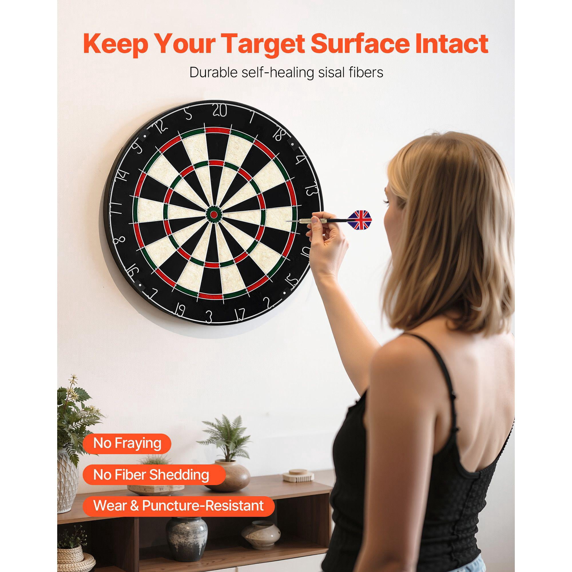 Professional Steel Tip Dartboard Set with 6 Darts and Scoring Kit 17.7 Inch Self Healing Sisal Fibers Staple Free Bullseye Rotating Number Ring for Home Game Room Party