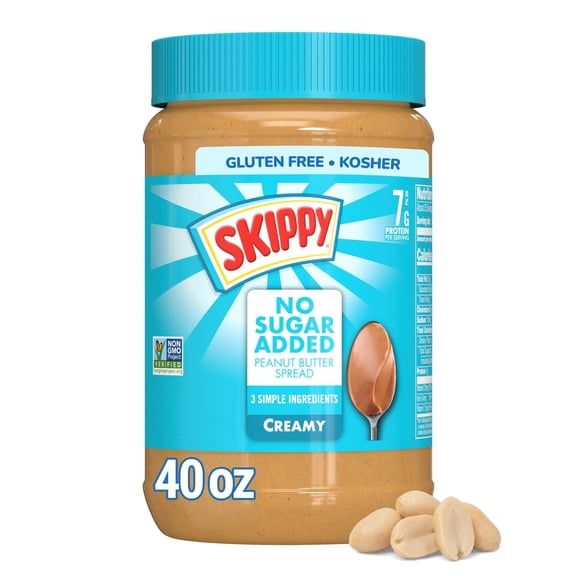 SKIPPY No Sugar Added Creamy Peanut Butter Spread, 7g (7% DV) Protein, No Stir, Gluten Free, 40 oz Jar