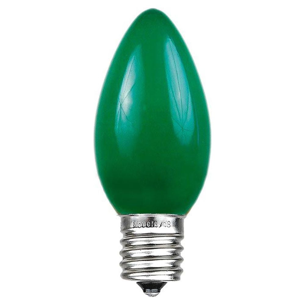 Novelty Lights 500 Case C7 Outdoor Ceramic Christmas Replacement Bulbs, Green, C7/E12 Candelabra Base, 5 Watt